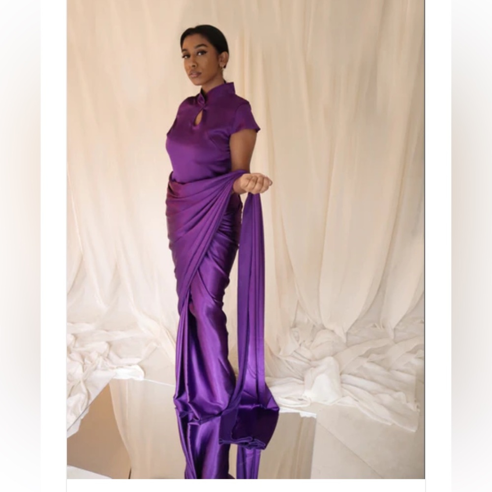 Kanya London purple mandarin collar saree/sari